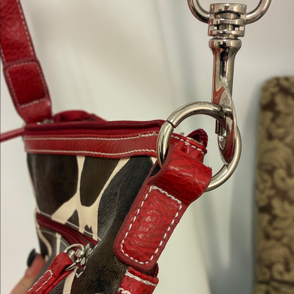Red and Brown Giraffe Print Crossbody Bag - Picture 10 of 14